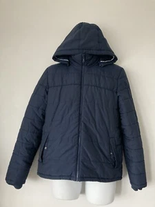 Hugo Boss Puffer Coat Jacket Age 16 Years Boys Navy Blue Spellout Modern Hooded - Picture 1 of 13