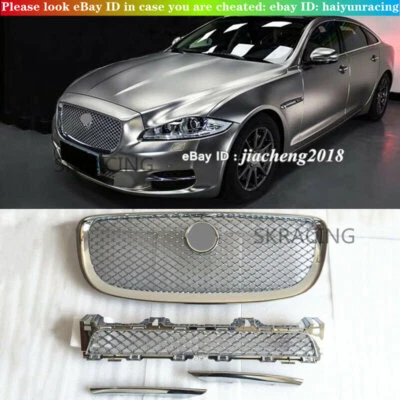 4 PC Chrome Front Grille Upper and Lower Mesh Grill For Jaguar XJ 2010-2015 - Imagem 1 de 4