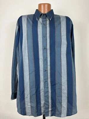 Vintage 80s 90s IMPACT Shirt Men 2XLT TALL Blue Striped Long Sleeve Button Down - Image 1 of 4