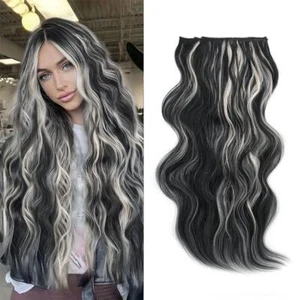 24" Long Wavy Curly Clip-in Synthetic Hair Extensions Full Head Beauty Hairpiece - Picture 1 of 110