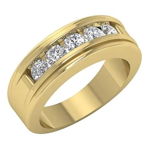 VS F 1.00 Ct Lab Grown Diamond 10K Gold Channel Set Men's Wedding Ring 6.70 mm - Picture 1 of 8