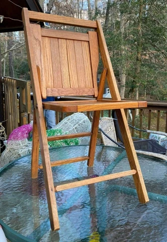 WWII Style Folding Chair ACME like Mid Century Wooden Maple Slatted Seat Cover