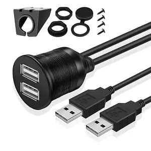 USB Flush Mount Cable Dashboard Panel Dash Mount 2 Ports USB Socket (1.8M / 6FT) - Picture 1 of 7
