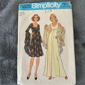 Simplicity Pattern 7225 Sz 16 Misses Empire Waist Dress Knee Maxi Shawl CUT - Picture 1 of 8