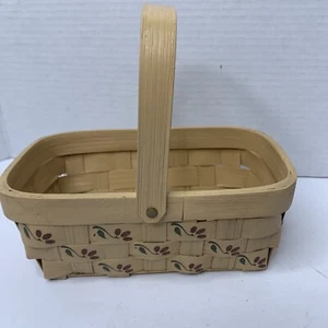 Vintage Teleflora Wood Shopping Easter Storage Basket Painted Red Flower Pattern - Picture 1 of 11