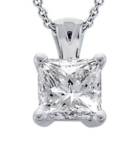 1.08 Ct Tw Princess Cut Diamond Solitaire Pendant in 14 Kt White Gold 16 Inches - Picture 1 of 2