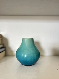 **West Elm Aqua Green Teal Ombre Ceramic Bud Vase 5" T** - Picture 1 of 5