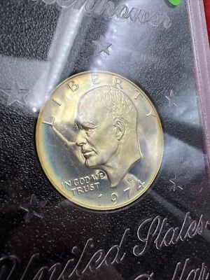 1974 S $1 Eisenhower Ike 40% Silver Dollar Coin PQ Original Toning Toner #SGreen - Image 1 of 4