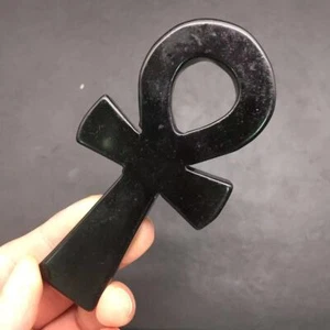 Natural Obsidian ANKH Quartz Crystal Carved Cross Pray Healing Decoration 1PC - Picture 1 of 14
