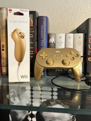 Rare Club Nintendo Wii Golden Nunchuk Controller and Pro Controller Bundle - Image 1 of 4