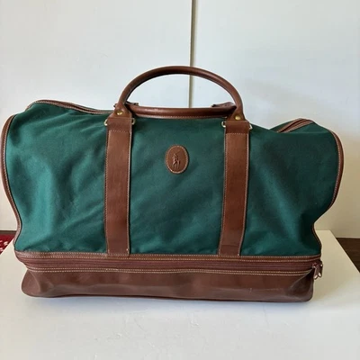 Vintage Polo Ralph Lauren Green Duffel Bag Large Leather Canvas Travel Luggage - Image 1 of 4