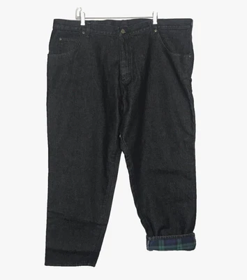 Vintage LL Bean Flannel Lined Jeans Mens 46x30 Black Denim Relaxed Fit USA - Image 1 of 4