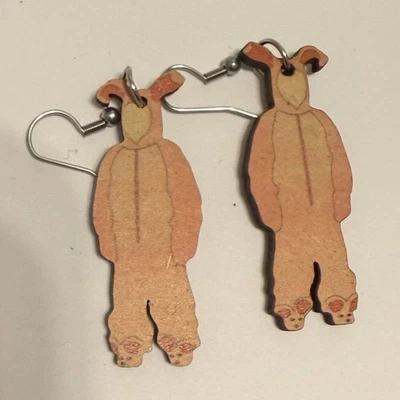 NUEVO Pendientes de madera Ralphie in Pink Bunny inspirados corte láser Foto 1 de 3