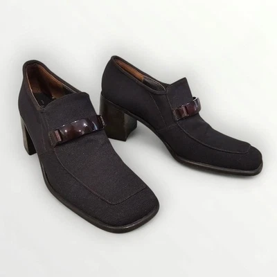 BANANA Republic 复古 y2k 棕色方头粗跟乐福鞋高跟鞋 7 米 — 第 1/4 张图片