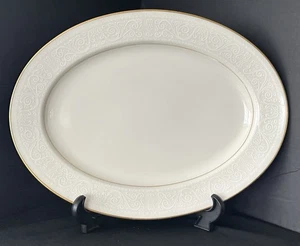 Noritake Tulane #7562 Pattern Porcelain Oval Platter Gold Trim (11-1/2") Vintage - Picture 1 of 10