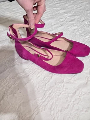 J. Zapatos planos de ballet Crew Poppy de dos correas de gamuza fucsia talla 8,5 Preppy Academia  Foto 1 de 4