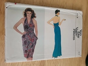 Very Easy Vogue Pattern 7696 Sz 8 Cut Misses Halter Dress and Belt Vintage  - Picture 1 of 3