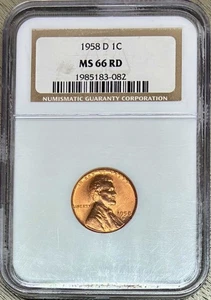 1958-D Lincoln Cent (Wheat Penny), NGC MS-66 RD - Picture 1 of 2