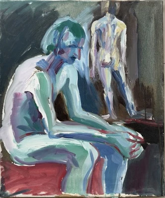 Original abstrakte Komposition „Zwei Figuren“, Expressionismus, 60,0 x 50,0 cm. - Bild 1 von 2