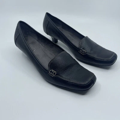 AEROSOLES Women's Heels MAGICAL POWER Loafer Pumps Black Leather Slip On Size 10 - Image 1 of 4