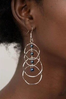 Paparazzi Jewelry Earrings Pearl Palooza Blue Silver Dangling Earrings - Image 1 of 2