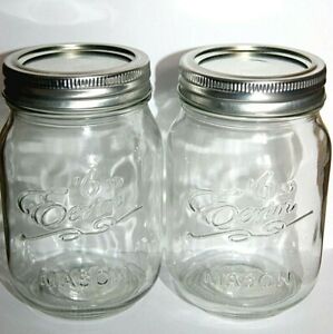 Glass Mason Jam Preserving Storage Jars 2 x 500 ml  With Silver Colour Lids