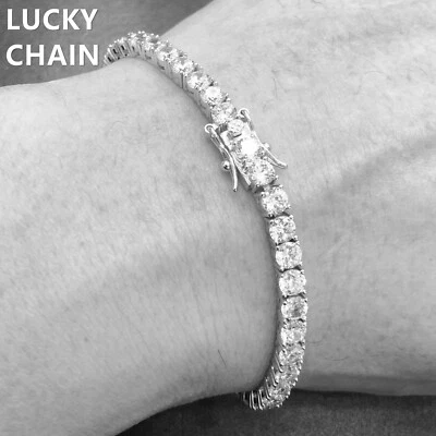 BRAZALETE DE ESLABONES TENIS BLING OUT 1 FILA ACABADO ORO BLANCO 7.5''14K 4mm 13g Foto 1 de 4