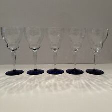 (5) Vintage Weston WGL3 Blue Cut Floral Tall Water Goblets Glasses - Blue Base