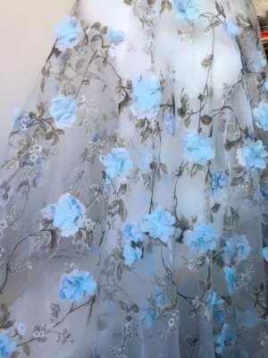 Tela de encaje de organza estampada con flores de chifón 3D hágalo usted mismo vestido de novia de boda tela 1YD Foto 1 de 4
