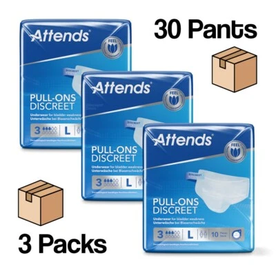 Adult Discreet Nappies Incontinence Pull up Pants ATTENDS 3L LARGE 30 Pack - Image 1 of 4