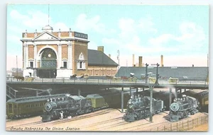 Postal Omaha Nebraska The Union Station UPRR vapor locomotoras trenes - Imagen 1 de 2