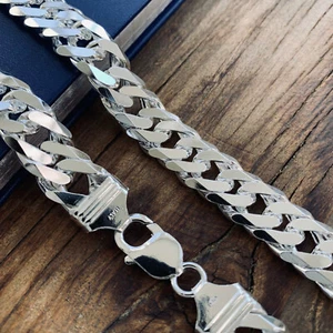 Real Solid 925 Sterling Silver Double Cuban Mens Boys Chain Bracelet or Necklace - Picture 1 of 14