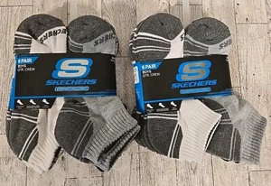 Skechers Quarter Socks Youth 6pk Shoe Size 4-6 White & Gray Lot of 2 Boys NEW - Picture 1 of 7