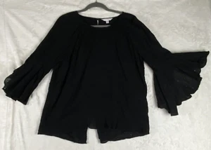 Lauren Conrad Women’s XXL Black Blouse Bell Sleeves Eyelet Split Back Flowy Top - Picture 1 of 9