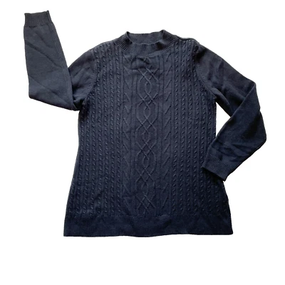 Black cable knit mock neck sweater Size Medium Karen Scott NWOT cotton blend - Image 1 of 4
