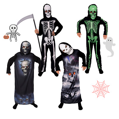 NEU! Halloween Skelett Kostüm Kinder Jungen Kind Monster Ninja Fasching Schwarz • 22.99€