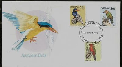 1980 Australia Birds Kingfisher Rainbow Bird King Parrot First Day Cover FDC  - Image 1 of 3
