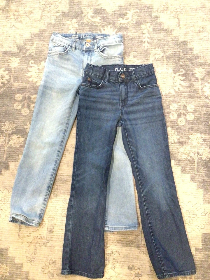 2 PARES Pantalones de mezclilla para niños talla 8 cintura ajustada recta y corte bota Foto 1 de 3