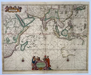 MAR DI INDIA c. 1650 JAN JANSSON LARGE ANTIQUE ENGRAVED MAP 17TH CENTURY - Picture 1 of 12