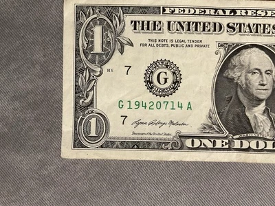 Billete de aniversario de cumpleaños de 1 dólar estadounidense G19420714A ”14 de julio de 1942” Foto 1 de 3