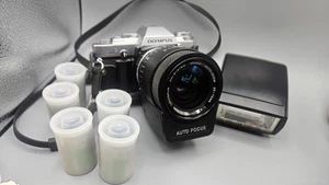 Olympus OMF 35mm SLR Camera, Zuiko Auto Zoom, Flash, 5 Rolls Film, Case, Strap - Picture 1 of 13