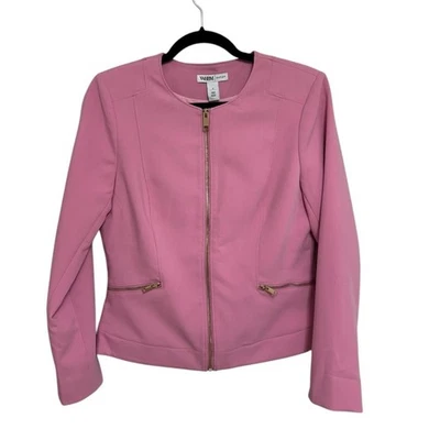 NWT WHBM Outlet Long Sleeve Collarless Moto Jacket in Pink - Size 6 - Image 1 of 4