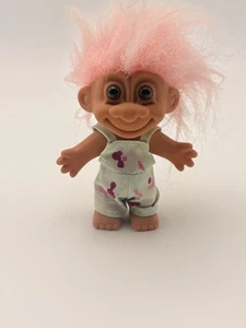 Vintage Russ Troll Doll Pink Hair – Overalls with Hearts – 4″ Collectible - Picture 1 of 5