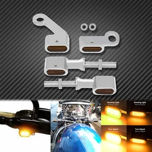 Handlebar Brake Clutch Mini Turn Signal Indicators Amber Fit For Harley Softail - Picture 1 of 12