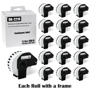 Cinta DK continua 16 rollos 1-1/7" x 100' DK-2210 para impresora de etiquetas Brother QL - Imagen 1 de 12