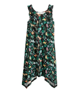 Vestido asimétrico para niñas H&M con safari en la selva guepardos leopardos pájaros talla 2-4 - Imagen 1 de 3