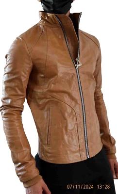 Rick Owens BNWT Intarsia High Neck Calf Leather Jkt-Honey EU48/US38/M (S) - image 1 of 4