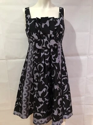 Vestido Tracey Reese 100% Seda Negro Gris Forro Seda Cintura Imperio Talla 6 Foto 1 de 4