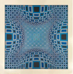 Victor Vasarely 'Enigma, Four Blue Spheres' Signed & Numbered Serigraph - 30x30