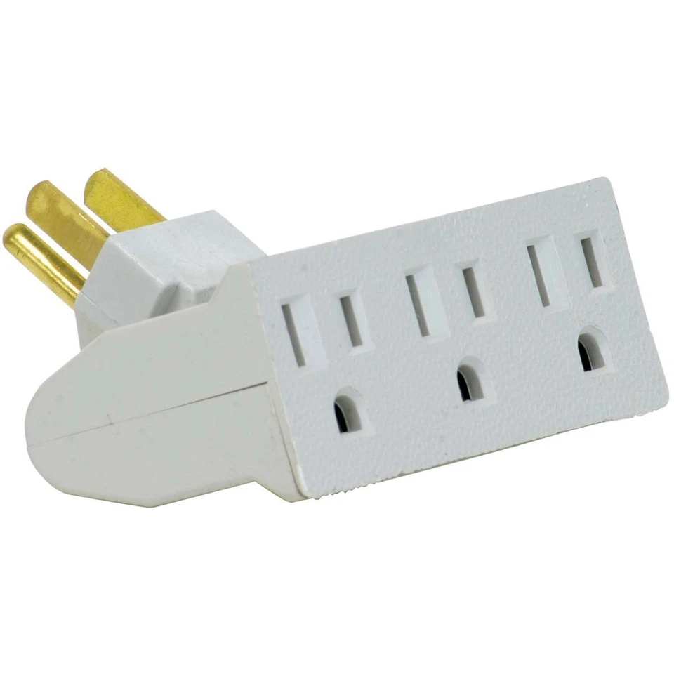 WHITE 3 Outlet Swivel Electrical Power Grounded Wall Socket Tap Adapter - Image 1 of 1